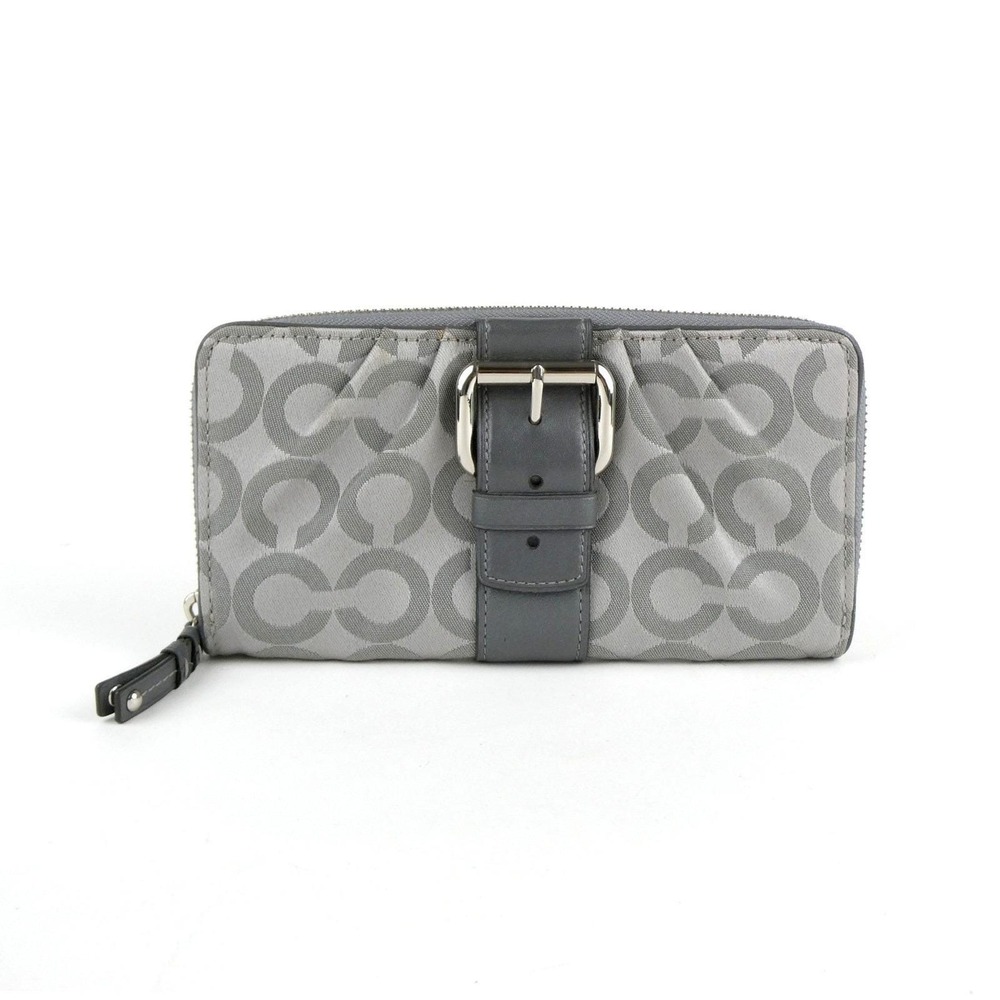 Coach Signature Op Art Gray Zip Around Accordion Wallet
